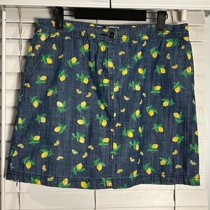 Karen Scott Skort Lemon Print Denim Skirt/Short Yellow Green Blue 6P Cute Artsy